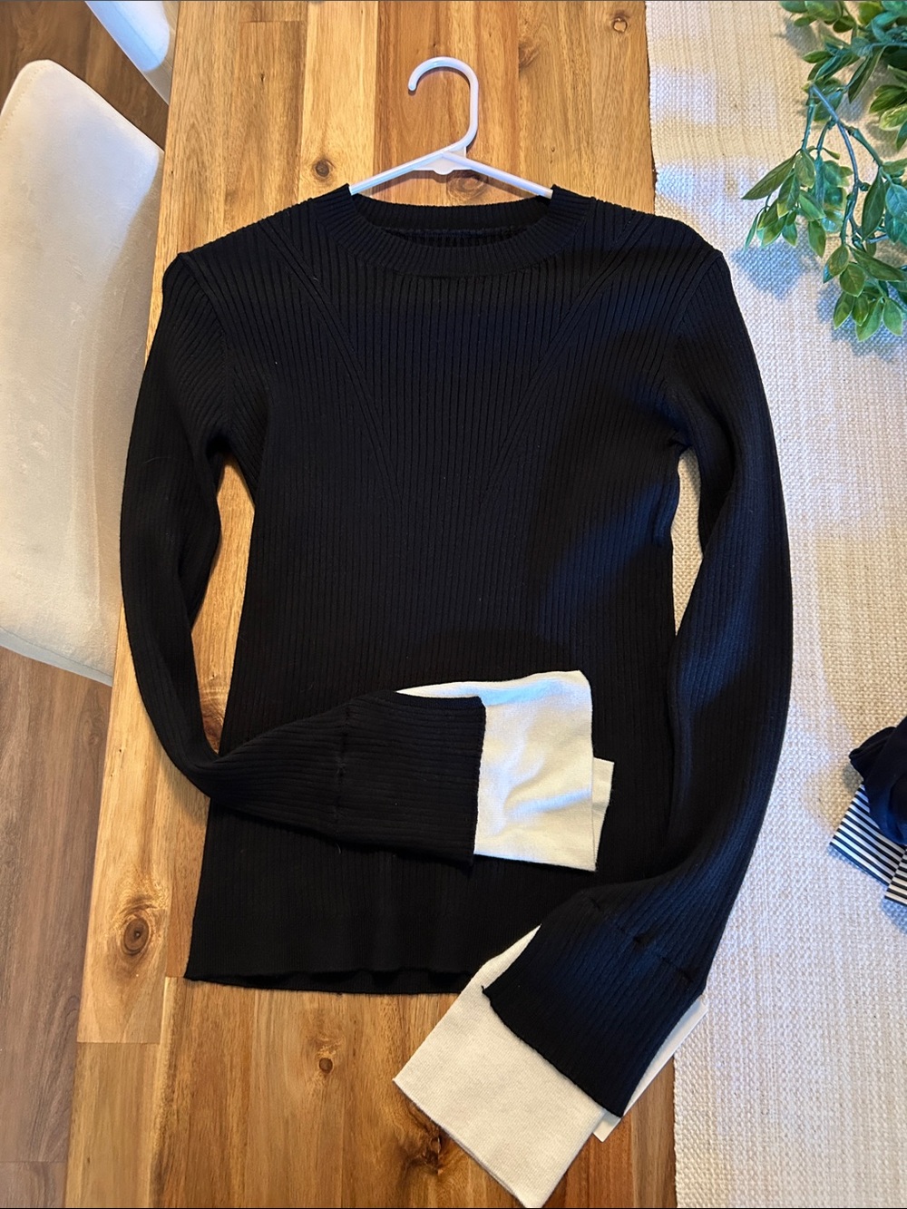 Commense Black Crewneck Sweater with White Cuff Accent - Men